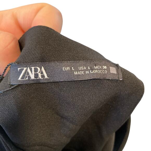 Zara Black Polyester Stretch Cap Sleeve Shift Boxy Mini Dress Size Large LBD - Picture 6 of 16
